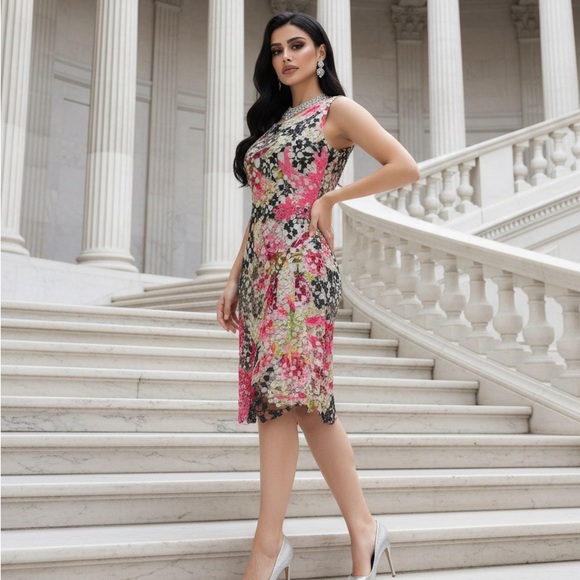 Elie Tahari Dresses & Skirts - Elie Tahari Women’s Pink and Green Size 4 Sleeveless Sundress Lined Embroidered